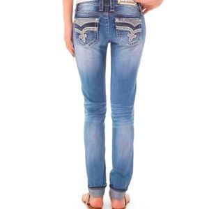 NEW! Rock Revival Vivian Cuffed Skinny Denim Jeans Rhinestones Blue SZ 26